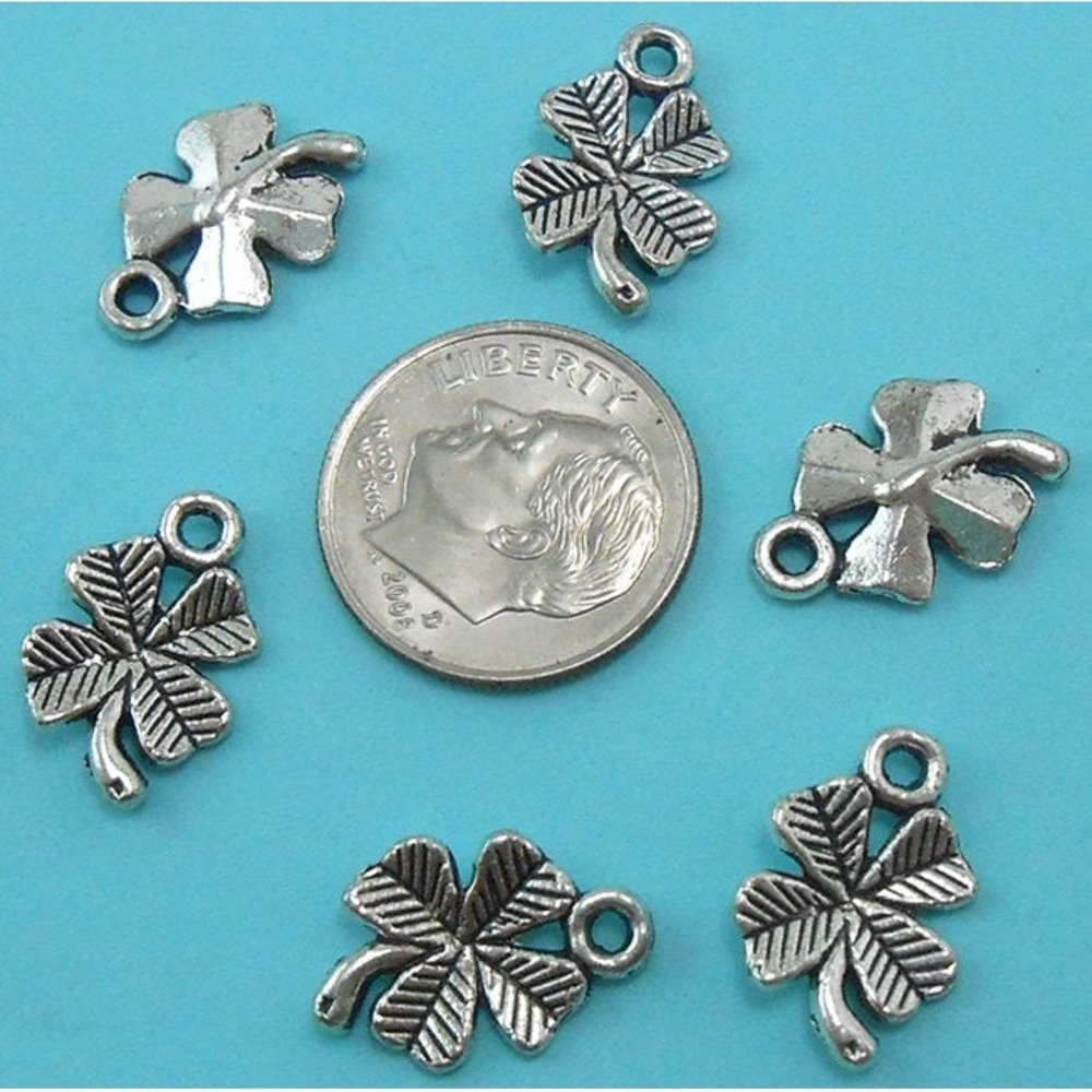 12pcs Small Four Leaf Clover Charms Silver Tone 4‎ Leaf Clover